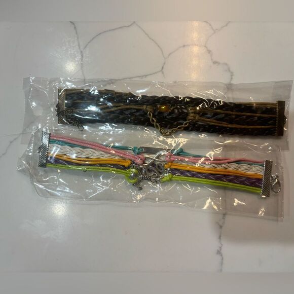 Bundle of Woven Braided Bracelets with Charms - Picture 6 of 7